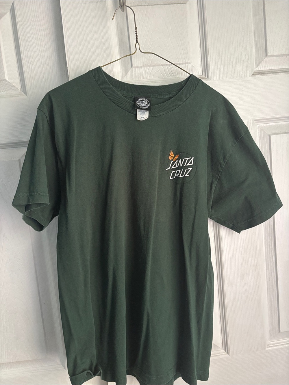 Santa Cruz Skateboards Dark Green Tee with Colorful Butterfly Graphic